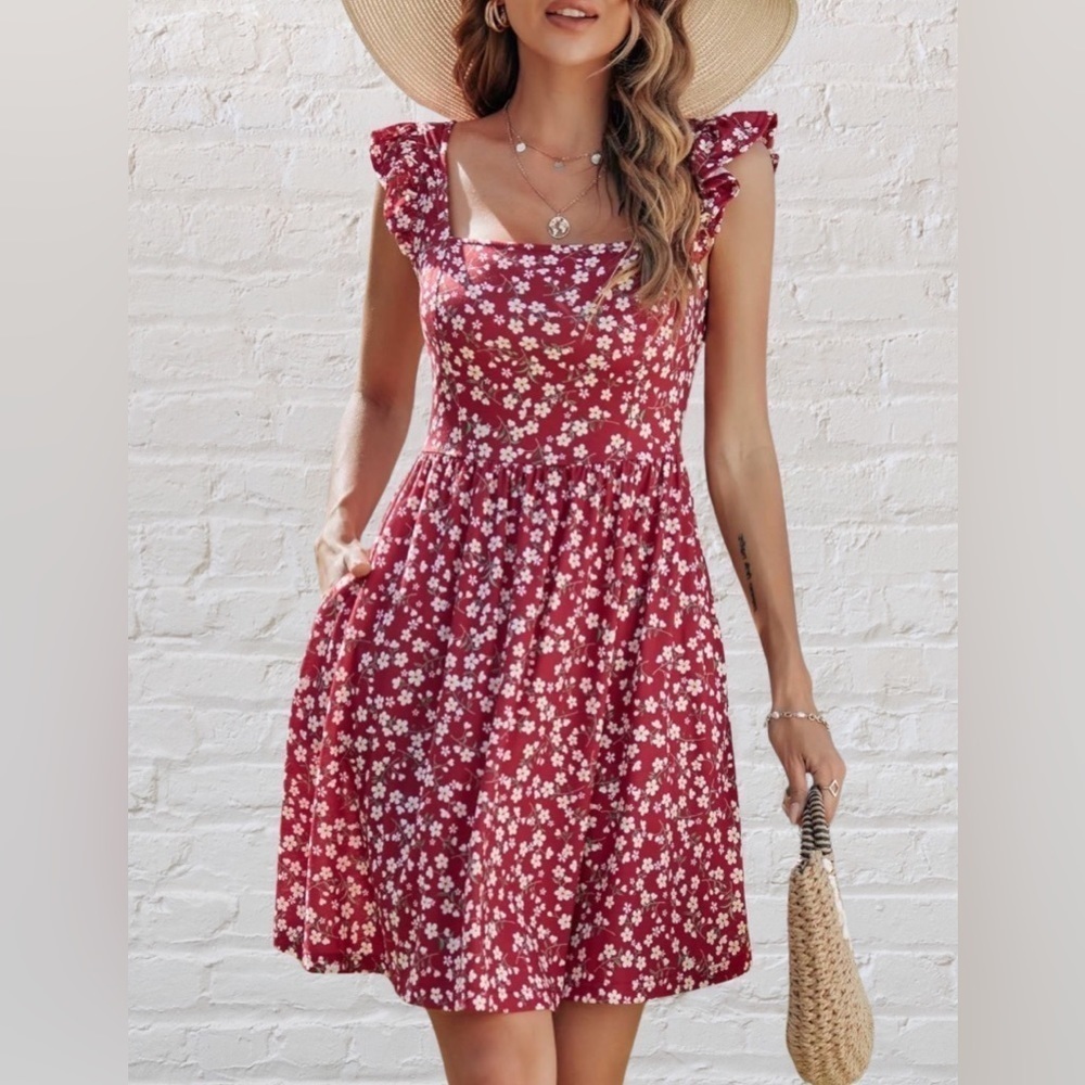 Loemes Summer Cute Floral Flowy Knee Length Sundressses Size L